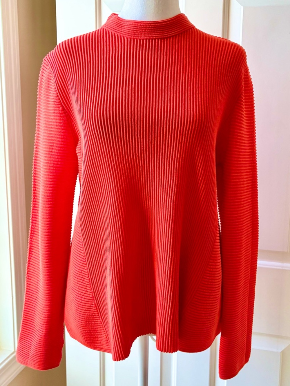 COS Raised Mock Neck Cotton Sweater Ribbed Long Sleeve Orange Size M